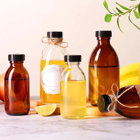 8oz Clear Glass Bottle with Lids, 3 Pack Round Empty Containers Leakproof Refilllable Sample Dispensing Bottles for Homemade Vanilla Extract, Essential Oils, Potion, Juice, Ginger Shots, Liquids in Kuwait