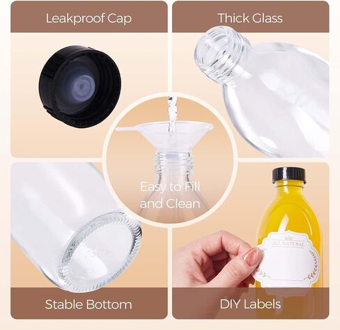 8oz Clear Glass Bottle with Lids, 3 Pack Round Empty Containers Leakproof Refilllable Sample Dispensing Bottles for Homemade Vanilla Extract, Essential Oils, Potion, Juice, Ginger Shots, Liquids in Kuwait