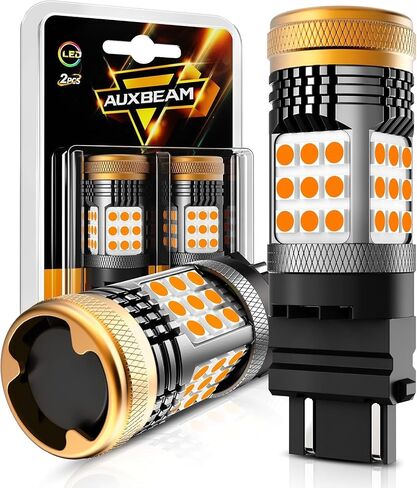 Auxbeam B21 Series 3157 LED Bulbs Amber Yellow Built in Resistor CANBUS Error Free Anti Hyper Flash 3457 4157 Bulb 600% Super Bright Turn Signal Light in Kuwait