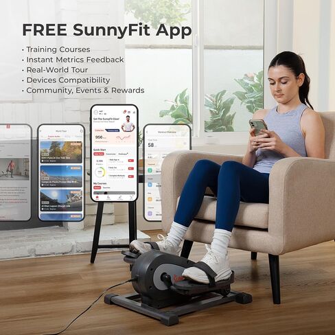 Sunny Health & Fitness Smart Mini Elliptical Trainer, Indoor Under-Desk Pedal Exerciser for Mobility & Cardio Workout, Free SunnyFit App Connection, Optional Motorized w/Remote Control in Kuwait
