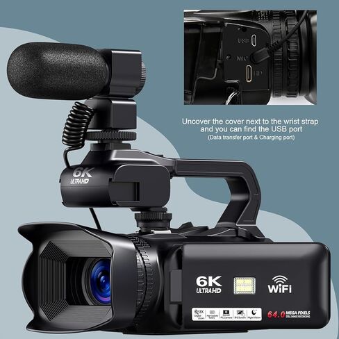 6K Camcorder 64MP IR Night Vision Vlogging Camera with 64GB SD Card, External Mic in Saudi Arabia