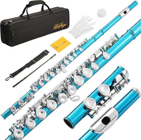 LeSage Closed Hole C Flute 16 Key Blue Flute for Beginner Starter Student with Case, Maintenance Kit, Cleaning Cloth, Band C Foot Offset G Y-arm in Saudi Arabia