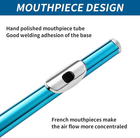 LeSage Closed Hole C Flute 16 Key Blue Flute for Beginner Starter Student with Case, Maintenance Kit, Cleaning Cloth, Band C Foot Offset G Y-arm in Saudi Arabia