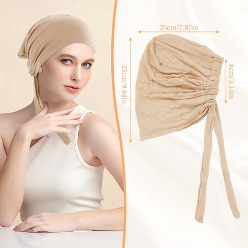 4 PCS HIJAB Undercap CAP UNDERCAPS لعدم وجود أغطية قسيمة مع ربطة عنق الإسلامية القابلة للتعديل تحت السطوح (Black + White + Light Beige + Beige) in Kuwait