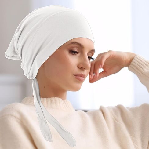 4 PCS HIJAB Undercap CAP UNDERCAPS لعدم وجود أغطية قسيمة مع ربطة عنق الإسلامية القابلة للتعديل تحت السطوح (Black + White + Light Beige + Beige) in Kuwait