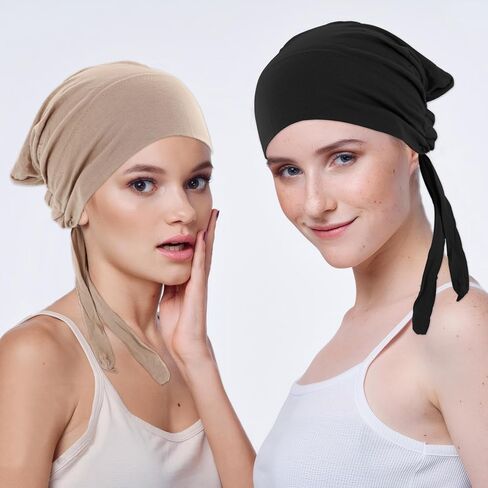 4 PCS HIJAB Undercap CAP UNDERCAPS لعدم وجود أغطية قسيمة مع ربطة عنق الإسلامية القابلة للتعديل تحت السطوح (Black + White + Light Beige + Beige) in Kuwait