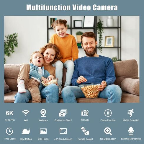 6K Camcorder Video Camera 64MP Vision Vlogging Camera for YouTube 18x Digital Zoom in Saudi Arabia