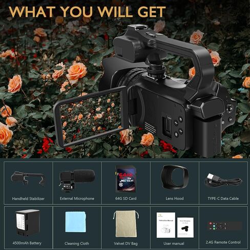 OPRKOEE 6K Video Camera HD 64MP IR Night Vision YouTube 18X Digital Zoom in Saudi Arabia