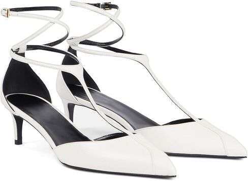 Kitten Heels for Women Pointed Toe Pumps Leather Mid Heel Slingback Heels T Strap Dress Shoes in Saudi Arabia