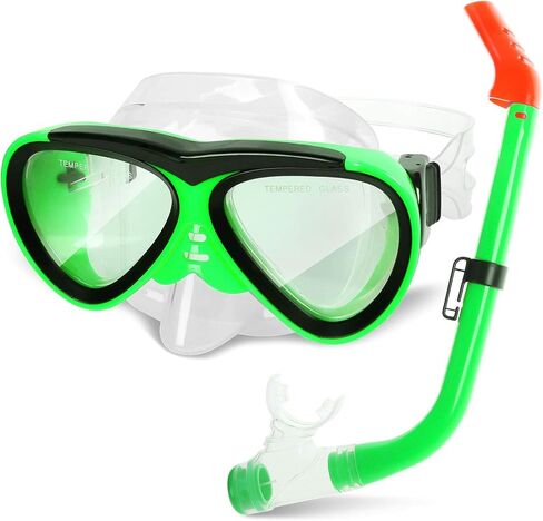 GreenLF Kids Snorkel Set, Anti-Fog Snorkeling Mask with Nose Covers for Youth Junior Child, Boys & Girls Age 5-12, Semi-Dry Diving Scuba Swimming Goggles Gear Packages in Saudi Arabia
