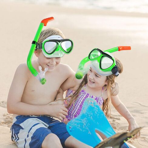 GreenLF Kids Snorkel Set, Anti-Fog Snorkeling Mask with Nose Covers for Youth Junior Child, Boys & Girls Age 5-12, Semi-Dry Diving Scuba Swimming Goggles Gear Packages in Saudi Arabia