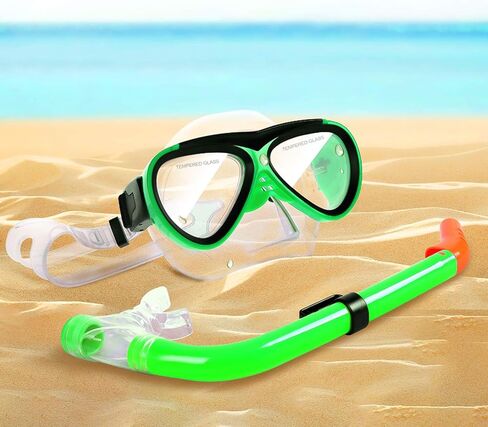 GreenLF Kids Snorkel Set, Anti-Fog Snorkeling Mask with Nose Covers for Youth Junior Child, Boys & Girls Age 5-12, Semi-Dry Diving Scuba Swimming Goggles Gear Packages in Saudi Arabia