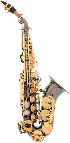 Black Nickel-Gold Keys Bb B-Flat Curved Soprano Saxophone Sax Lazarro+11 Reeds,Care Kit~24 COLORS Available-320-BN in Saudi Arabia