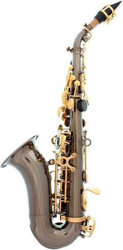 Black Nickel-Gold Keys Bb B-Flat Curved Soprano Saxophone Sax Lazarro+11 Reeds,Care Kit~24 COLORS Available-320-BN in Saudi Arabia