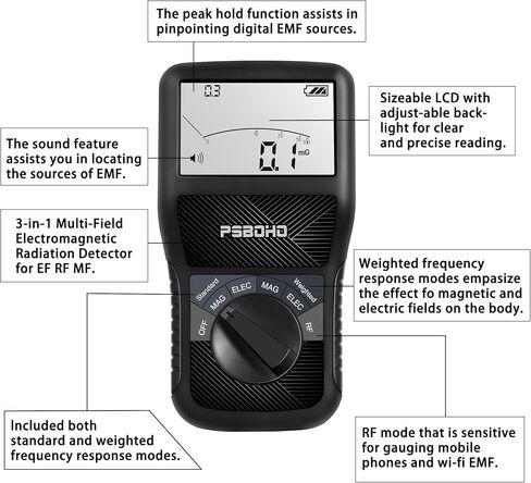 3-in-1 EMF Meter for Electric Field (EF), Magnetic Field (MF), Radio Frequency (RF) Detection - EMF Radiation Tester for Home, Office, Outdoor, EMF Detector Meter in Saudi Arabia