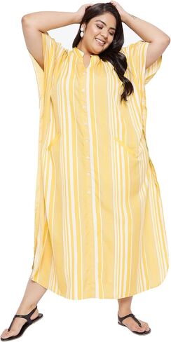 Kaftan plus حجم نساء الحجم الزر أسفل كيمونو الجانبية شق maxi فساتين اثنين من الجيب caftan لارتداء المساء in Kuwait