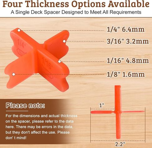 8 Pcs Deck Spacers, 4 Thicknesses Deck Board Spacers (1/16", 1/8", 3/16", 1/4"), Decking Spacing Tool for Composite, PVC, Hardwood & Pressure Treated Decking Board, Easy-to-Use Deck Boards Gap Tool in Kuwait