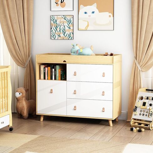 طاولة تغيير ملابس الأطفال مع الأدراج ، الرف ، تخزين سلة الغسيل الخفية ، 2 في 1 صندوق الحضانة للصدر للرضع ، محطة تغيير حفاضات الطفل للرعاية النهارية ، غرفة نوم ، أبيض in Kuwait