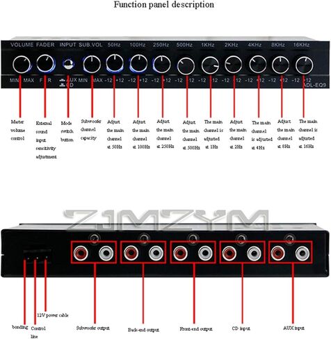 9 مكبر للصوت المعادل للسيارات الرسومية مع مرشح قابل للتعديل وتوليف تردد كروس لجودة الصوت المعززة in Kuwait