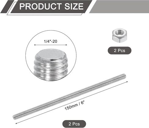 uxcell 1/4"-20 Fully All Threaded Rod, 10 Pcs 304 Stainless Steel Long Threaded Screw 1.2" Length Right Hand Threads for Furniture Mounting Assembly Fastening in Saudi Arabia