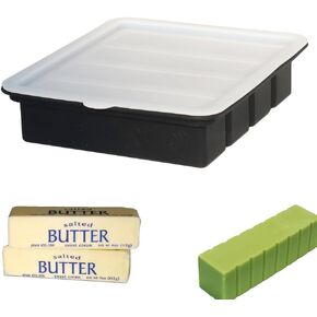 Silicone Butter Mold with Lid - Non-Stick Butter Tray for Making 4 Butter Sticks - Silicone Butter Mould Container Forms for Making Herb Butter Candles Baking Cookies-Smart Kitchen Gadget (Black)