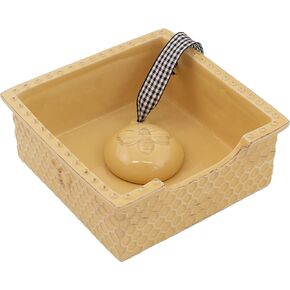 Boston International Embossed Stoneware Napkin Holder Caddy, Cocktail Size, Honeycomb