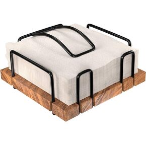 Tribello Farmhouse Napkin Holder for Kitchen, Flat Vintage Napkin Holder Rustic Sturdy Steel, Kitchen & Dining Room Décor, Wooden Base, with Weighted Arm