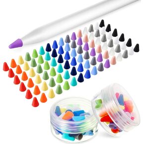 Weewooday 96 Pieces Nib Cover Silicone Nibs Covers Compatible with Pencil 1st and 2nd Generation, Pencil Tips Cover Compatible with Pencil Nibs Noiseless Drawing Writing, 16 Colors