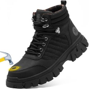 Steel Toe Boots For Men-6 Inch Breathable Safety Boots Indestructible Work Boots Lightweight Slip On Puncture Resistant
