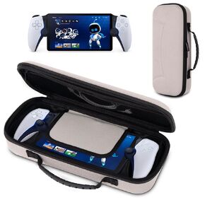 Hard Carrying Case for Sony PS5 Playstation Portal，Scratch-resistant portable organizer with mesh pocket，Stylish design for traveling，Off White