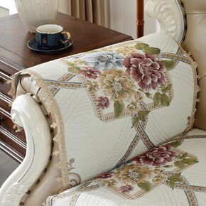 vctops Luxury Floral Jacquard Armrest Covers with Ruffled Non-Slip Super Soft Chenille Armchair Slipcovers for Dogs Cats Pet Loveseat Recliner Leather L Shaped (Cream,14"x28")