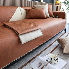 vctops Vintage Faux Pu Leather Sofa Cover Water Resistant Non-Slip Sectional Couch Cover Sofa Slipcover for Dogs, Children, Pets Furniture Protector (Coffee,28"x47")