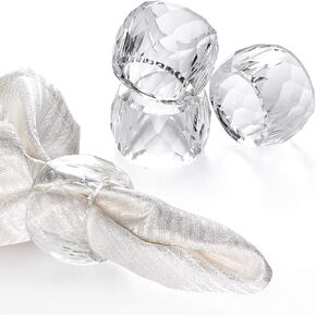4 Pcs Crystal Napkin Rings, 2.3" Diameter Serviette Buckles, Clear Napkin Holder Rings for Christmas, Thanksgiving, Wedding (Diamond Shaped)