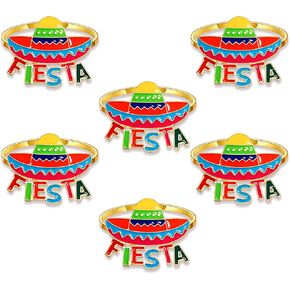 6 قطع من حلقات مناديل سينكو دي مايو، حلقات مناديل العيد المكسيكية لديكور الطاولة، حلقات حامل مناديل سمبريرو الفلفل الحار والصبار بيناتا الملونة هدايا الحفلات المكسيكية (6 قطع ج) in Kuwait