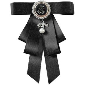 British style Pearl Bow Brooch Pre-Tied Pearl Neck Tie Brooch Pin Ribbon Bow Tie For Women Girls Men Shirt Party Ceremony Accessories