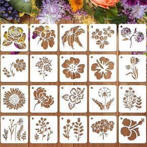 JULMELON Flower Stencils for Wood, 20Pcs Sunflower Painting Stencil Reusable Stencils DIY for Wall Floor Decor Rock Dot Painting Art Projects (3inch)