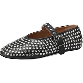 Women's Rhinestone Flats Crystal Studded Mary Jane Ballet Flats Shoes Buckle Ballerina Shoes