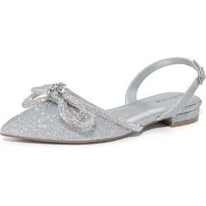 ALICEPUB Slingback Flats for Women Rhinestones Bow Flats, Women Closed Toe Flats Comfortable Flats, Pointed Toe Sparkly Women Flats