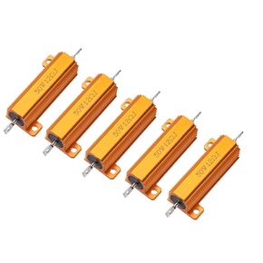 HLin 5Pcs 50W 1 OHM Aluminum Housed Wire Wound Resistor Gold Tone