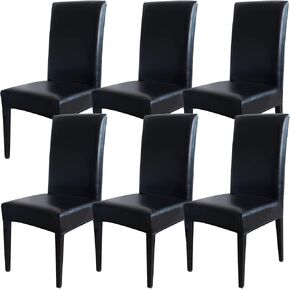 Qubjus Dining Chair Covers, Solid Pu Leather Waterproof Oilproof Stretch Dining Chair Protector Cover Slipcover (Black, 4 Pack) in Saudi Arabia