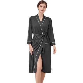 Womens Lightweight Robe, Knit Kimono Robe for Women Spa Cozy Sleepwear Knee Length Bathrobe with Pockets