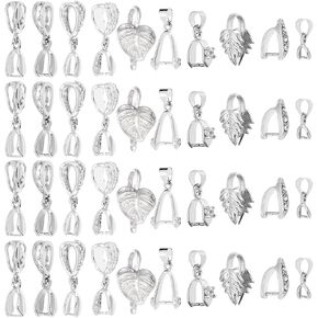 PH PandaHall 10 Styles Brass Pinch Bails, 60pcs Platinum Pendant Bails Ice Pick Pinch Clip Bail Clasp Dangle Charm Clasp for Necklace Jewelry DIY Craft Making, Pin: 0.8~1mm