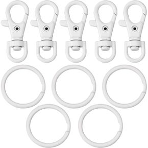 5 Set Key Chain Flat Key Rings Baking Varnish Metal Swivel Clasps Snap-On Keychain Ring Hook Spring Clip Snap Hook Lobster Clasp for Keys, Lanyards Jewelry Findings Crafting, White