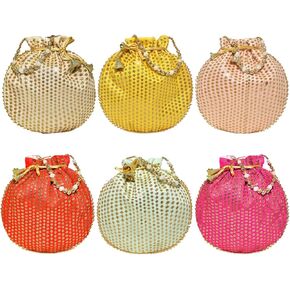 Ankit Traders Decorative Silk Potli Bag Clutch Potli for Women with Zipper, Potli Bags Multi Colour (LXW:-22 X 22 Cm) in Saudi Arabia