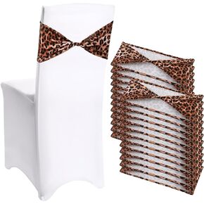 24 Pcs Leopard Print Spandex Chair Bands Animal Print Elastic Chair Sashes Bow Polyester Cheetah Chair Cover Bands Ties without Buckle for Animal Safari Jungle Theme Party Birthday Decorations