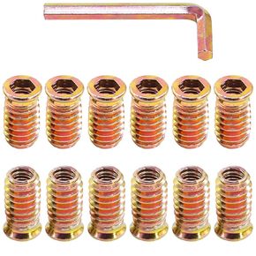 Glarks 120Pcs 1/4"-20, 5/16"-18 Threaded Inserts Nuts Assortment Set, Zinc Plated Carbon Steel Hex Socket Drive Furniture Flanged Screw-in Nut with M6 M8 Hex Wrench for Wood Furniture