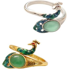 Peacock Crochet Rings 2Pcs Peacock Adjustable Knit Loops Metal Crochet Loop Ring Peacock Open Ring Yarn Guide Finger Adjustable Braided Ring for DIY Faster Knitting Crafts Yarn Guide Rings