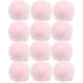12pcs DIY Pom Pom Balls artificial fur Pompoms Key Ring with Elastic Loop for Scarves Gloves Knitting Hats Bags,black