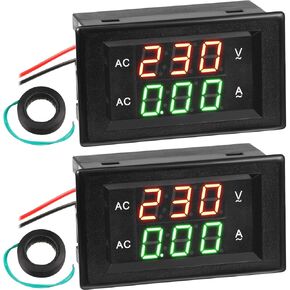 Volt Amp Meter 500V 200A Voltmeter Voltage and Current Meter Digital Dual Display, 0.39 Inches LED 2 in 1 Multimeter, 2 Wire Voltage Amperage Tester Gauge with Current Transformer (2 Pieces)