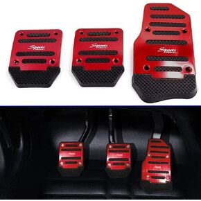 3pcs Universal Car Vehicle Non-slip Alloy Pad Pedal Aluminium Foot Treadle Cover Non-Slip Automatic Car Vehicle Auto Brake Gas Pedals Cover Set Red